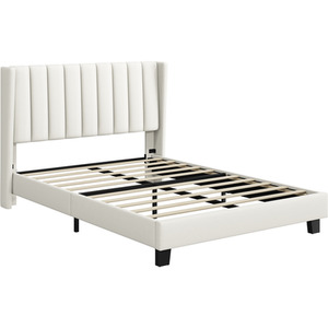 Beige / Double Yaheetech Upholstered Bed Frame with Channel Tufted Headboard shot 8064877