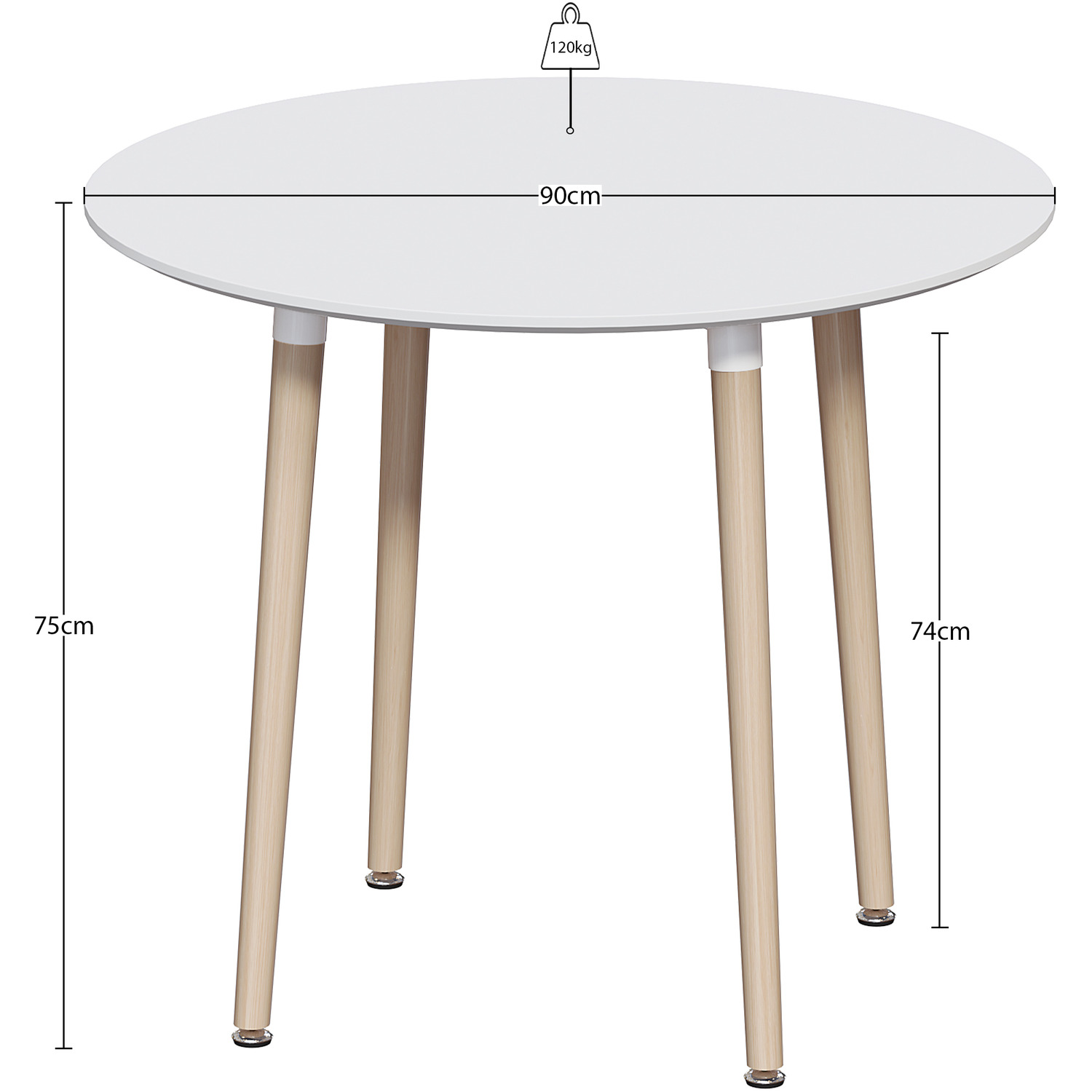 Batley Round Dining Table - White 90cm