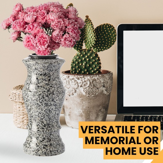 Granite Memorial Vase for Flowers - Round Solid Stone for Cemetery or Garden