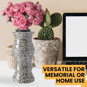 Granite Memorial Vase for Flowers - Round Solid Stone for Cemetery or Garden