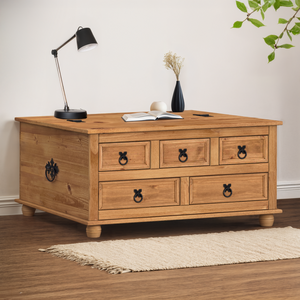 Corona 5 Drawer Storage Chest Coffee Table Blanket Box Solid Wood Mexican Pine