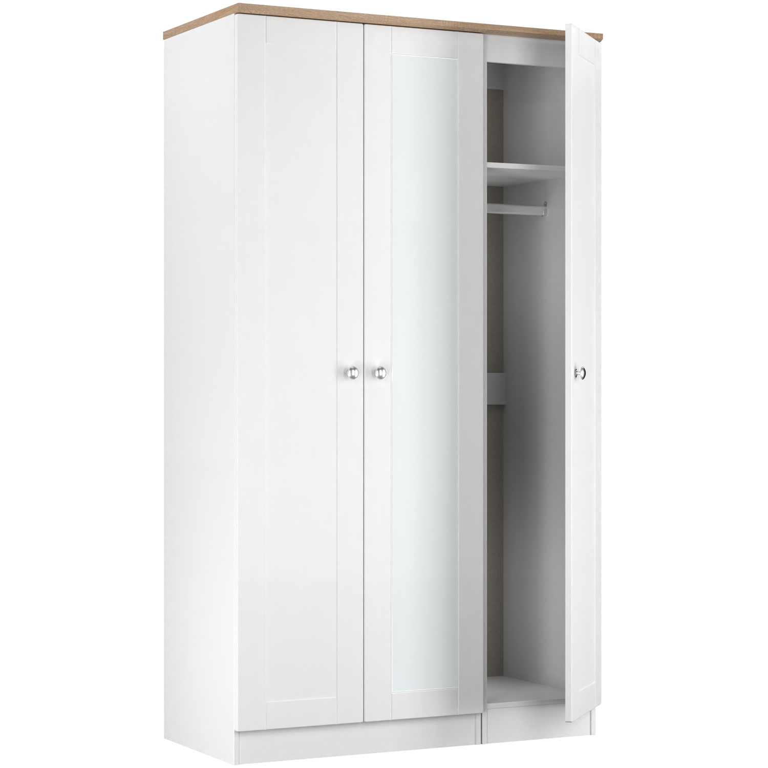 Sussex Ready Assembled Tall Triple Mirror Wardrobe - White Ash Bardolino Oak