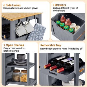 Grey Yaheetech Kitchen Island Serving Cart with Storage shot 9627309