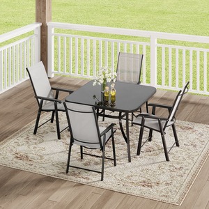 Tempered Glass Patio Table with 4 Folding Chairs