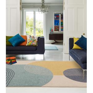 Retro Blue  Yellow Arches Rug