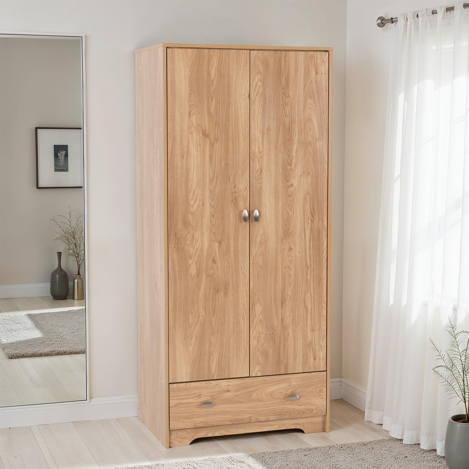 Carlton 2 Door 1 Drawer Wardrobe - Medium Oak