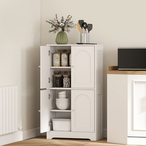 HOMCOM 110cm Kitchen Cupboard with 4 Arched Doors and 2 Shelves