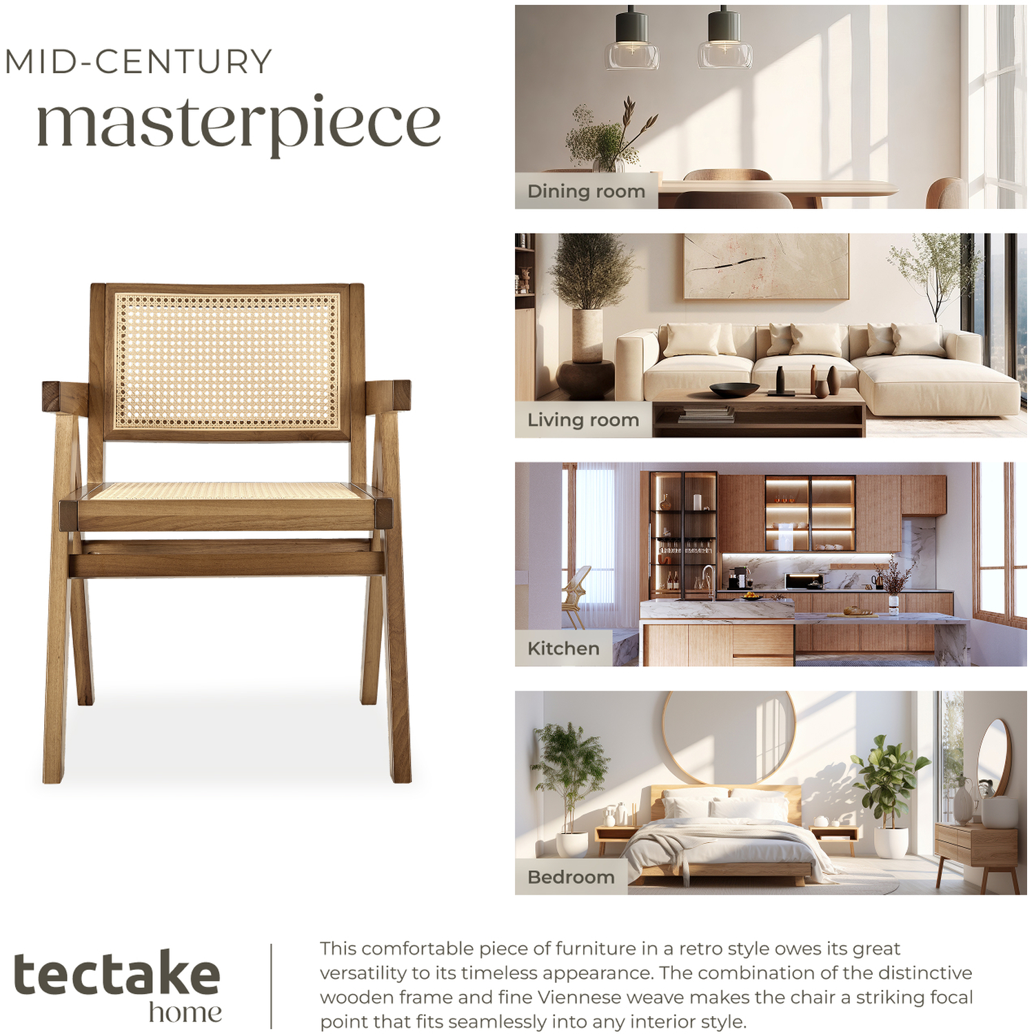 Dining Chair With Rattan Backrest And Solid Wood Frame - Light Oak 82 5cm 2