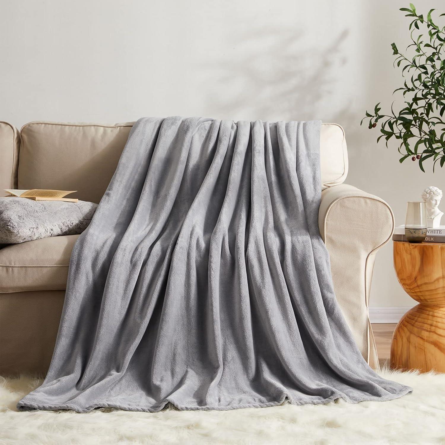 Super Soft Fleece Blanket Reversible Throw - Charcoal King-200x240cm