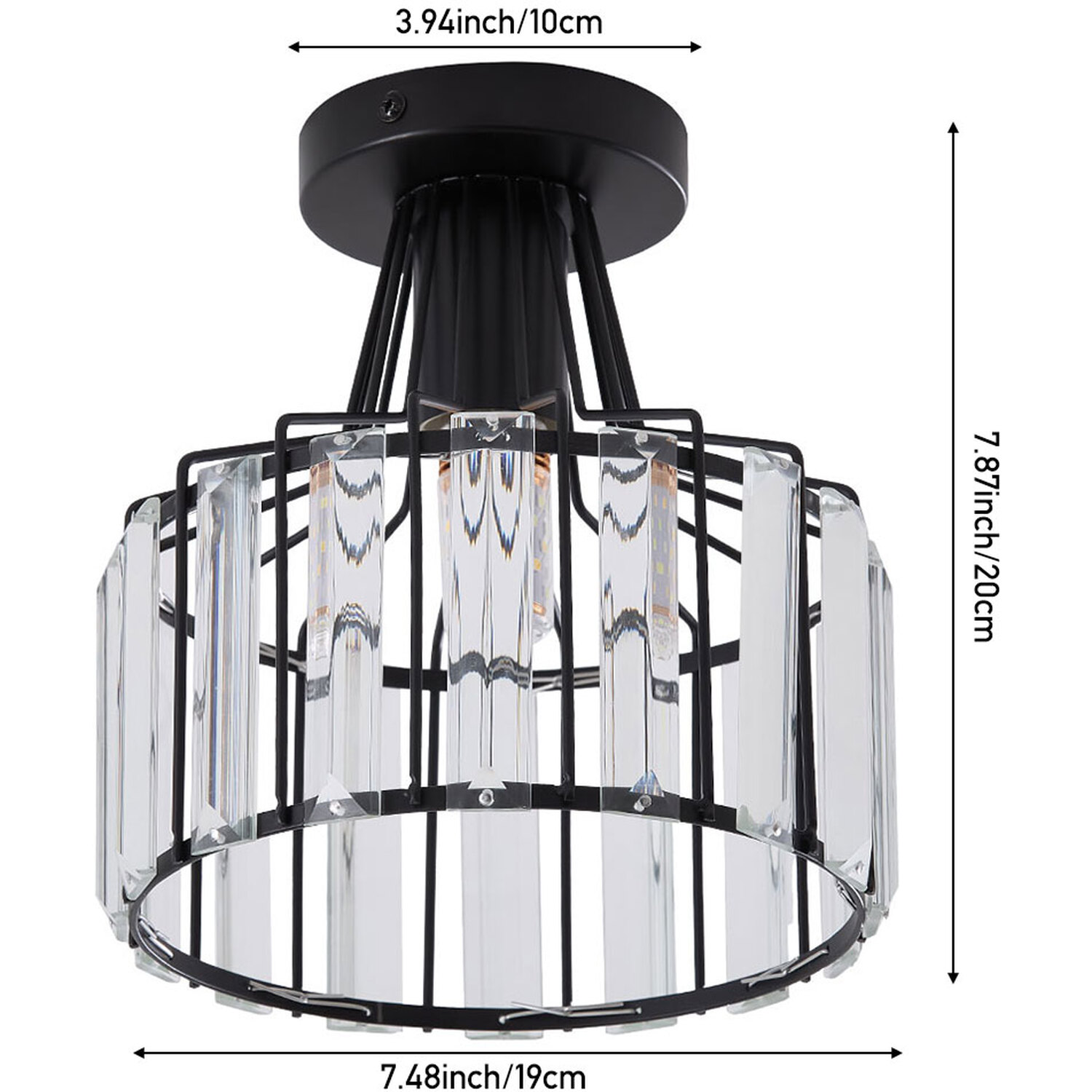 Livingandhome E27 Stylish Crystal Ceiling Light - Black