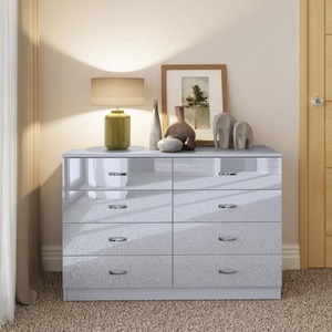 Large 8 Drawer Gloss Grey Chest Of Drawers Bedroom Storage Furniture