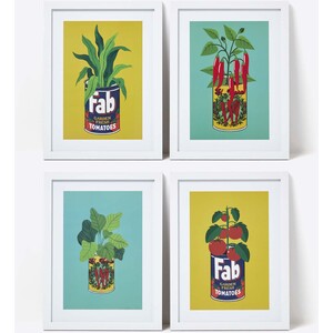 Set of 4 Colourful Tinned Plants Wall Art