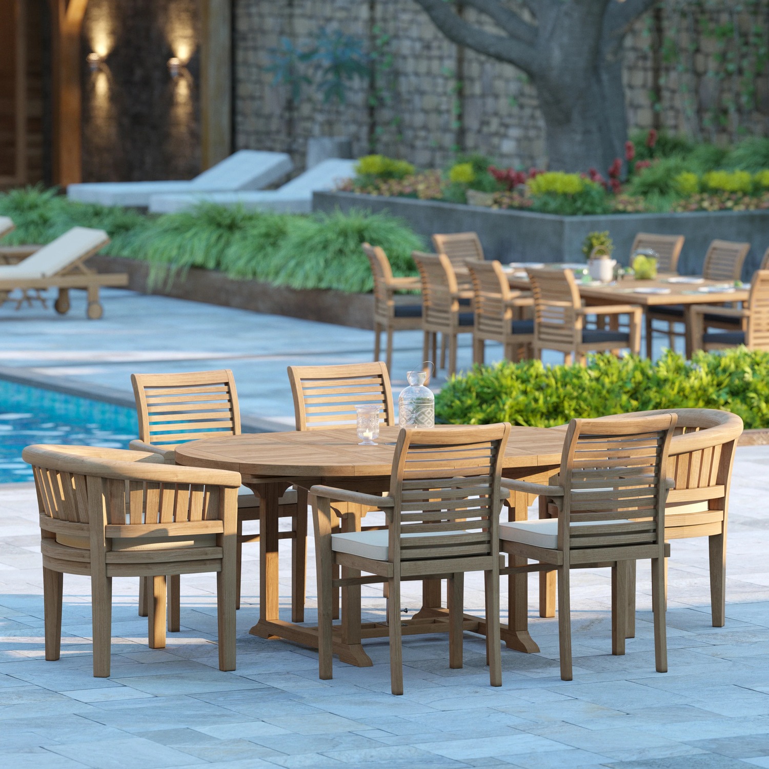 Valencia Teak Garden Dining Table And 6 Seat Chair Set - Teak Green