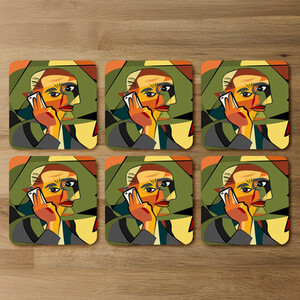 Portrait cubism art style,man calls on a phone Designer Coaster Set