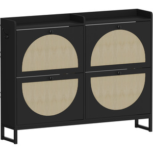black HMD Shoe Cabinet Organizer Rattan Design with 4 Flip Drawers shot 12076479