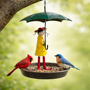 Garden Bird Feeder Girl with Umbrella