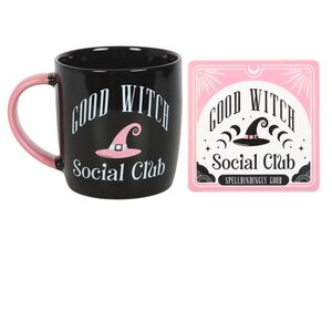 Good Witch Social Club Mug Coaster Set Pastel Pink Witch Hat Gift