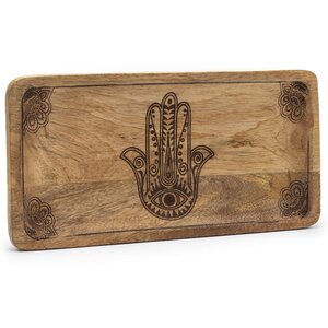 Elegant Black Hamsa Engraved Long Tray Jewelry Decor