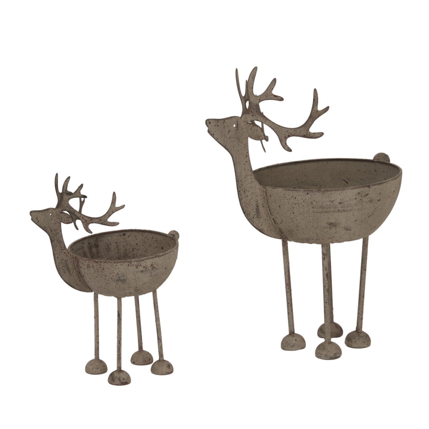 Large Rustic Metal Reindeer Bowl Decorative Centerpiece - Light Brown