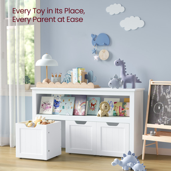 VASAGLE Kids Toy Storage Unit with Wheels, Storage Cabinet