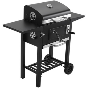 Movable Outdoor  Charcoal BBQ Grill with Side Shelves