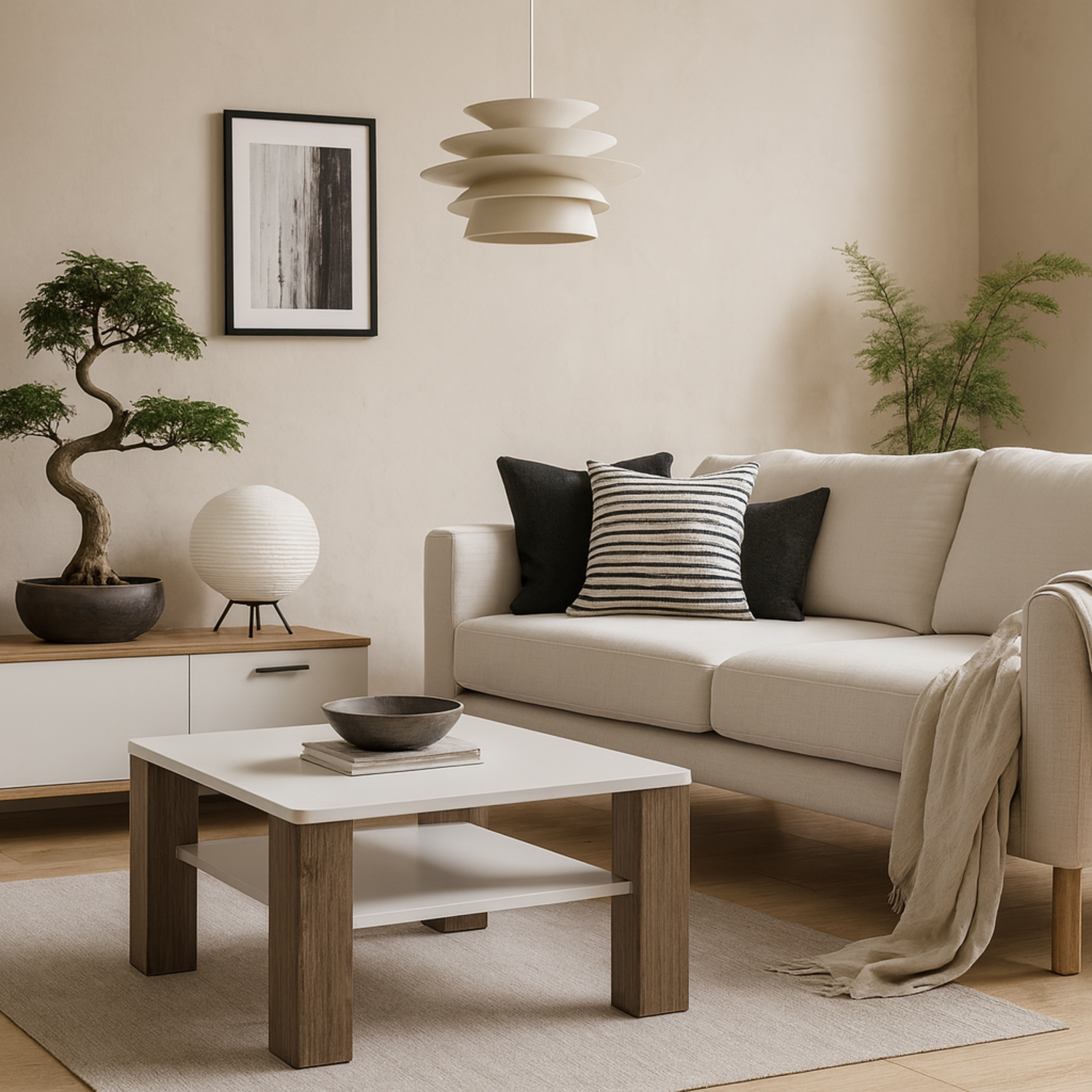 Porto Square Coffee Table - Gloss White Top, Oak Detail - White