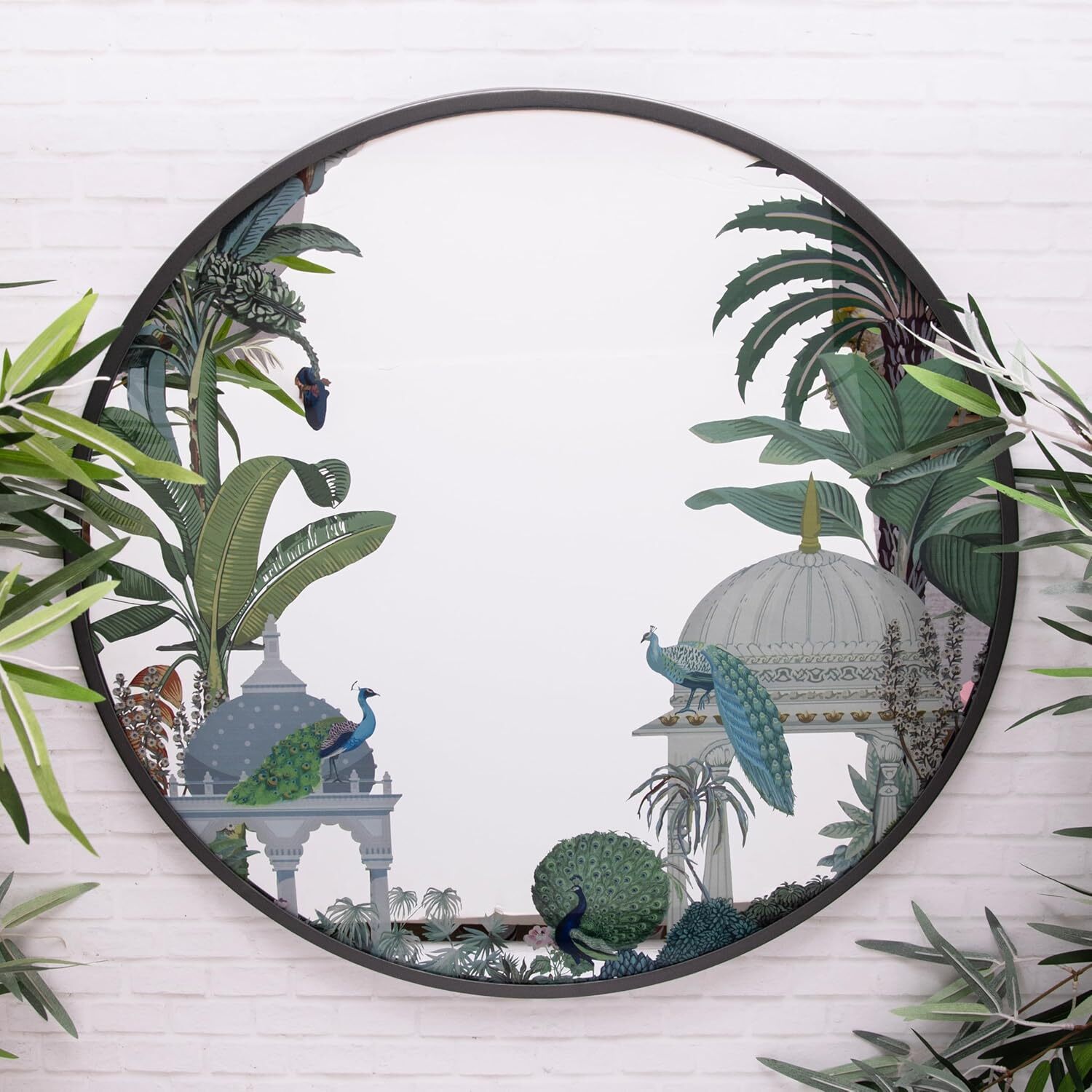 Oriental Peacock Metal Framed Wall Mirror Indoor Outdoor 17298