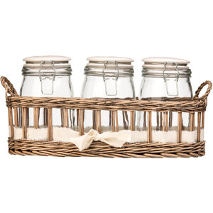 Country Cottage Set of 3 Glass Jars in a Basket