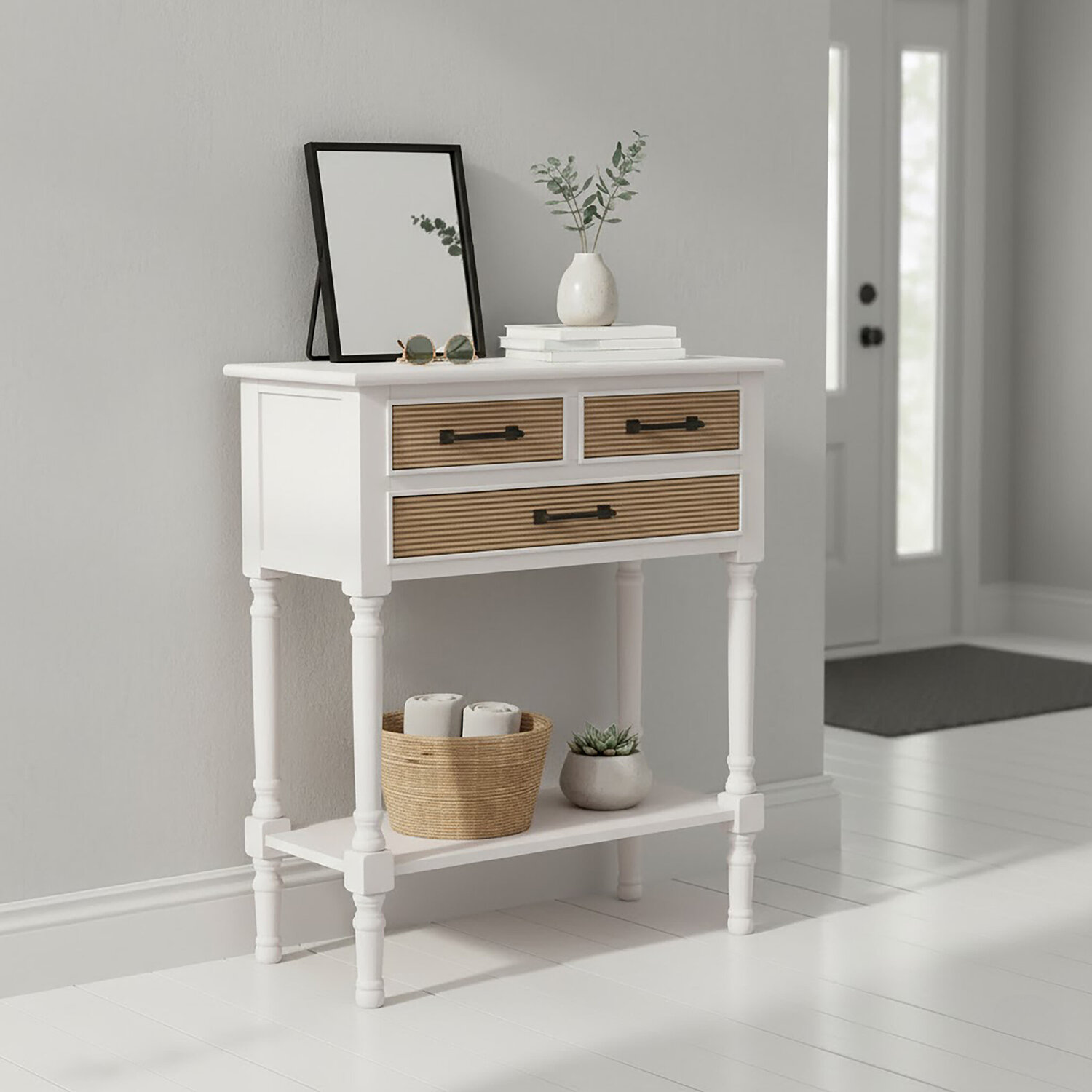 Heritage 3 Drawers White Console Table - White