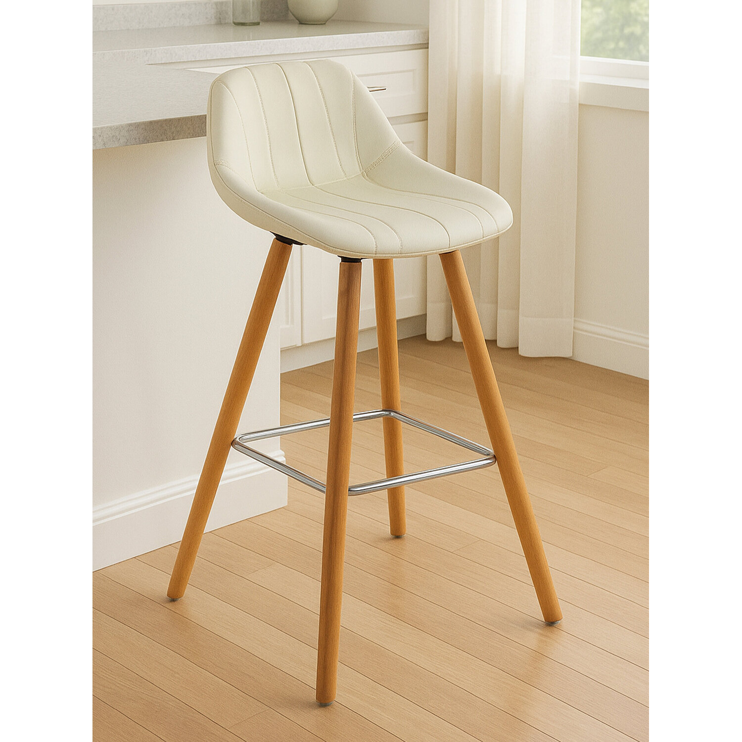 Stockholm White Faux Leather Bar Stool - White