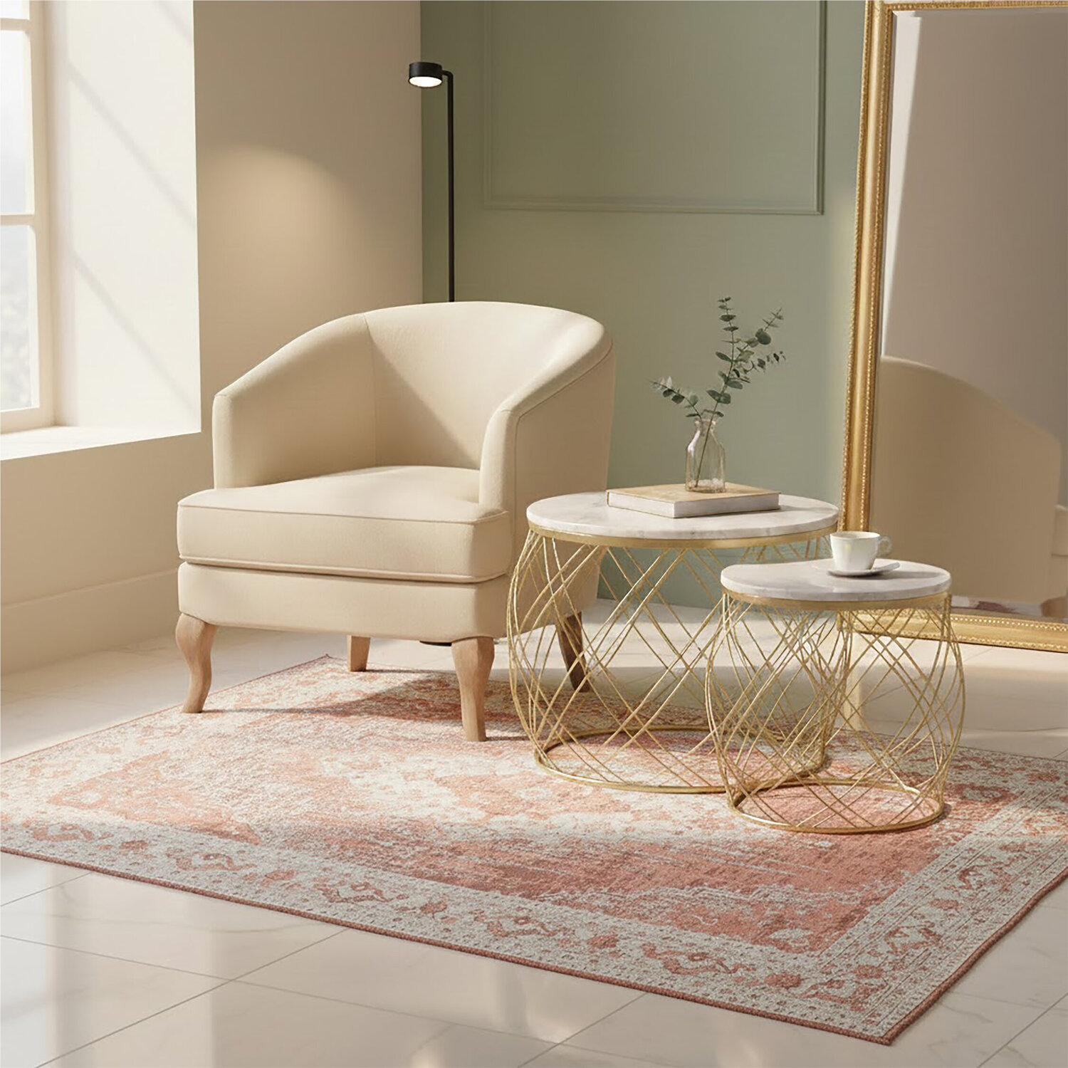 Jodie Set Of Two Coffee Tables With White Marble Top And Gold Frame - Gold