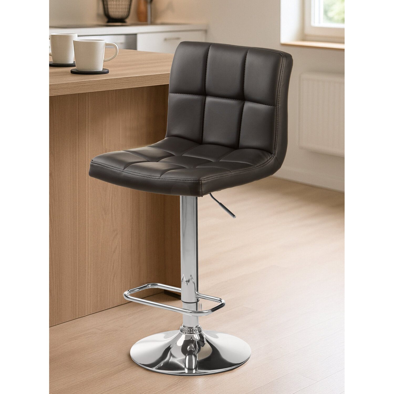 Interiors By Premier Baina Quilted Bar Stool With Chrome Base - Black