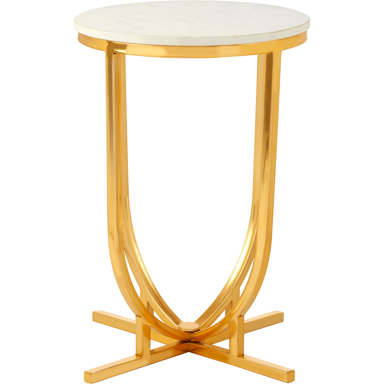 Templar White Marble and Gold Round Side Table - Gold