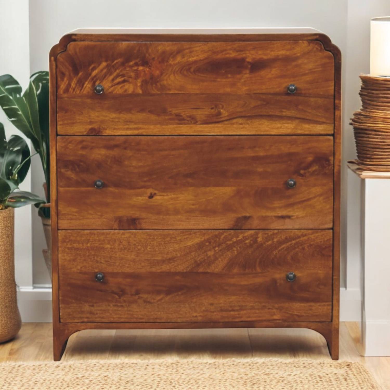 Solid Wood Newton Chestnut 3 Drawer Chest Brown - Image 3