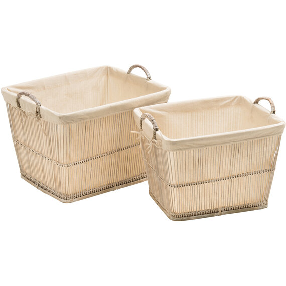 Ezell Rattan and Bamboo White Washed Set Of 2 Storage Baskets