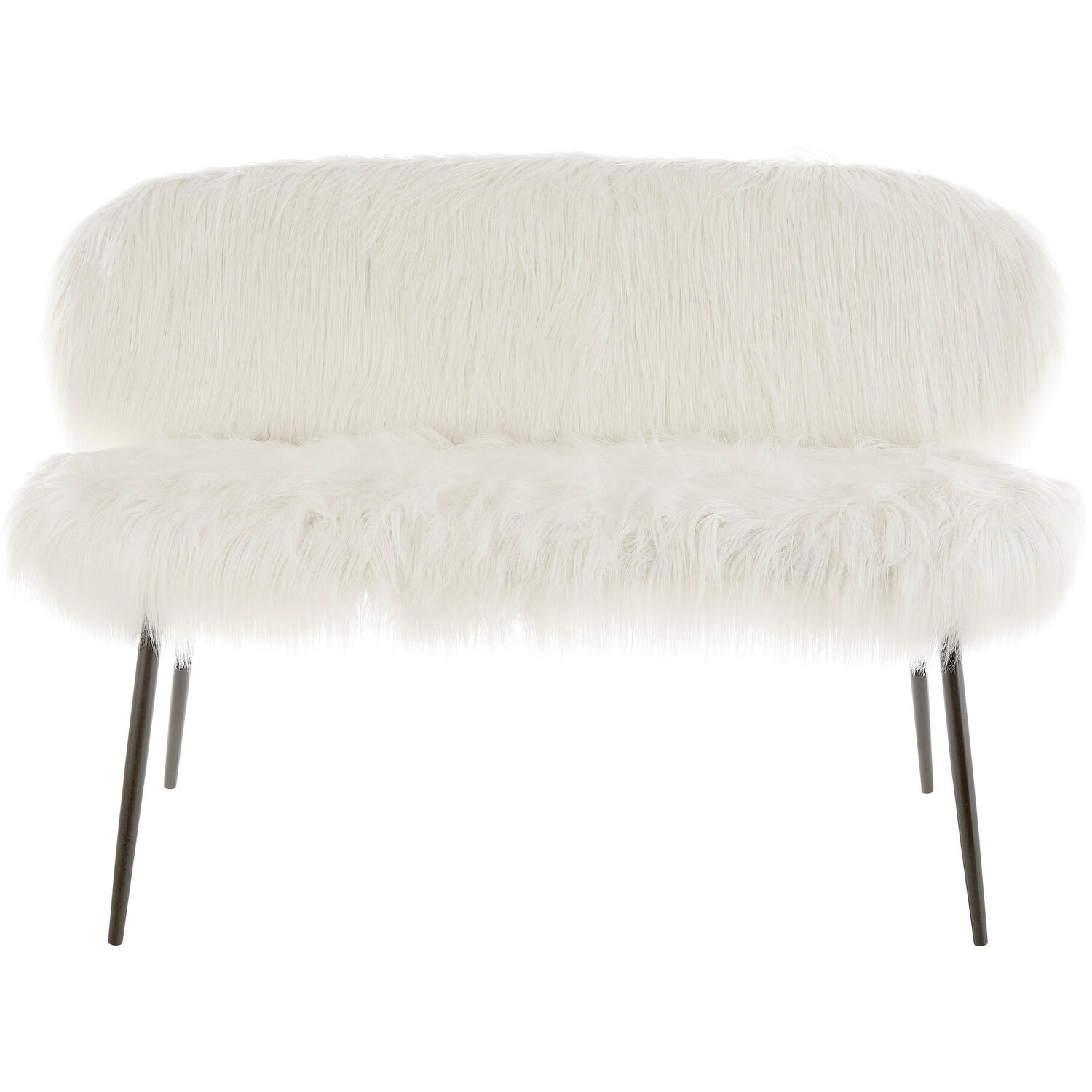 Sienna Faux Fur Two Seater Sofa With Black Legs - White
