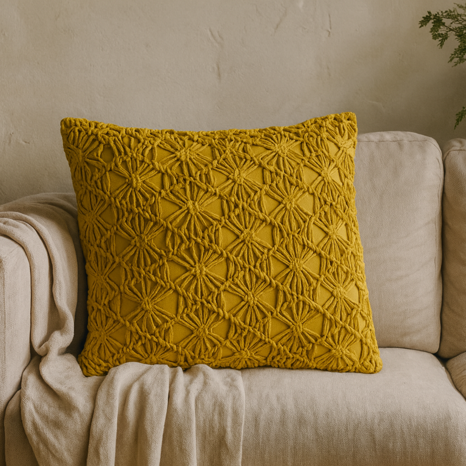 Set of 2 Hautvillers Mustard Woven Cushion Covers - Yellow