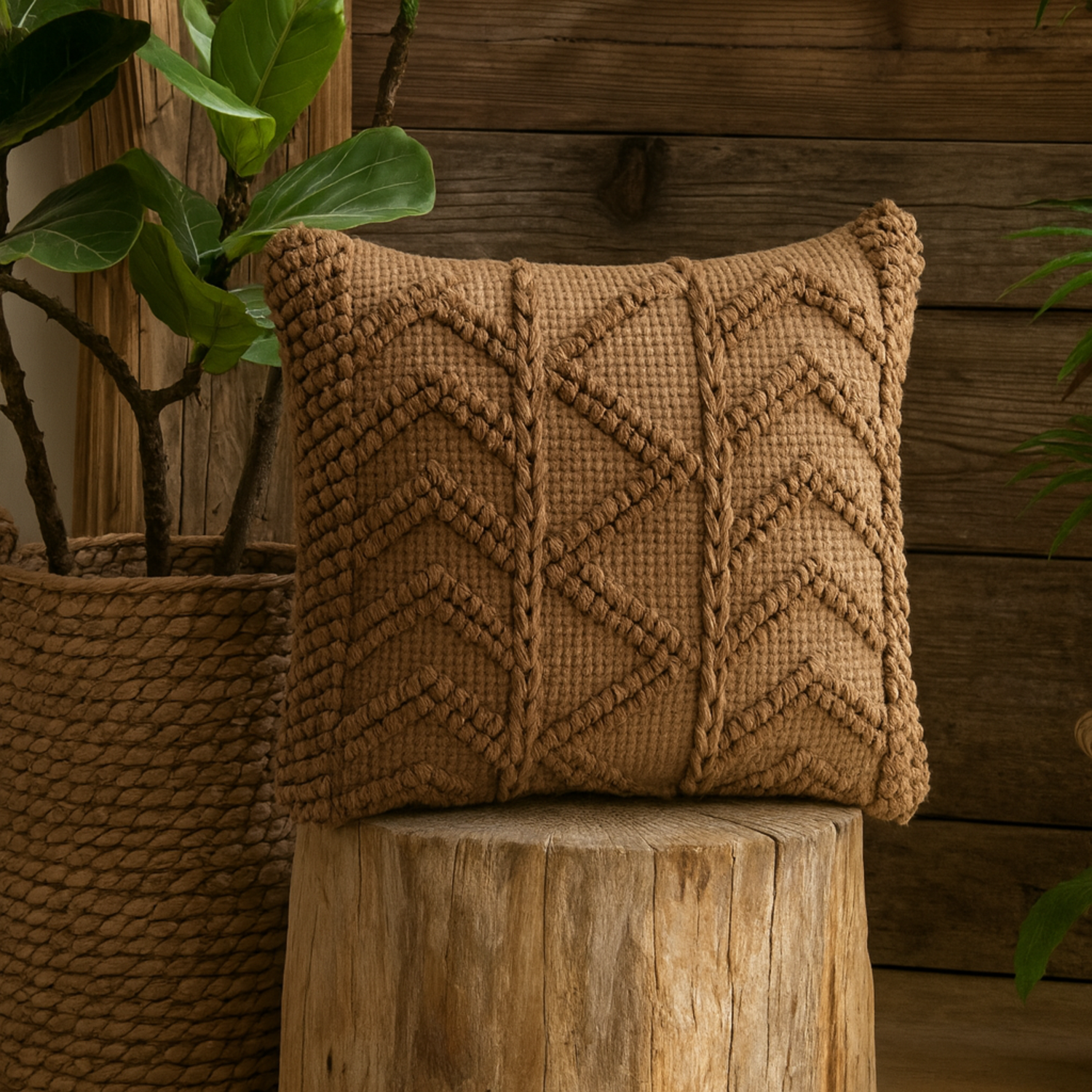 Snowshill Coffee Zig Zag Handwoven Cushion Set 2 Pack - Brown