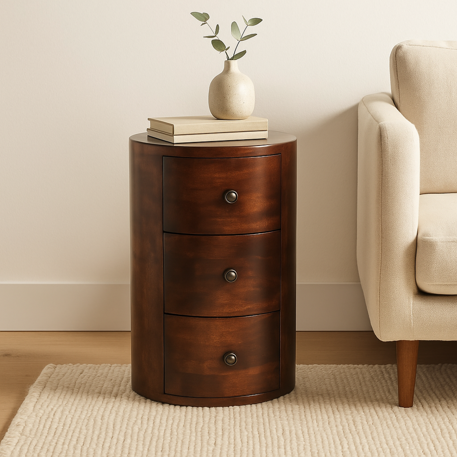 Solid Wood Chestnut Drum Chest - Brown