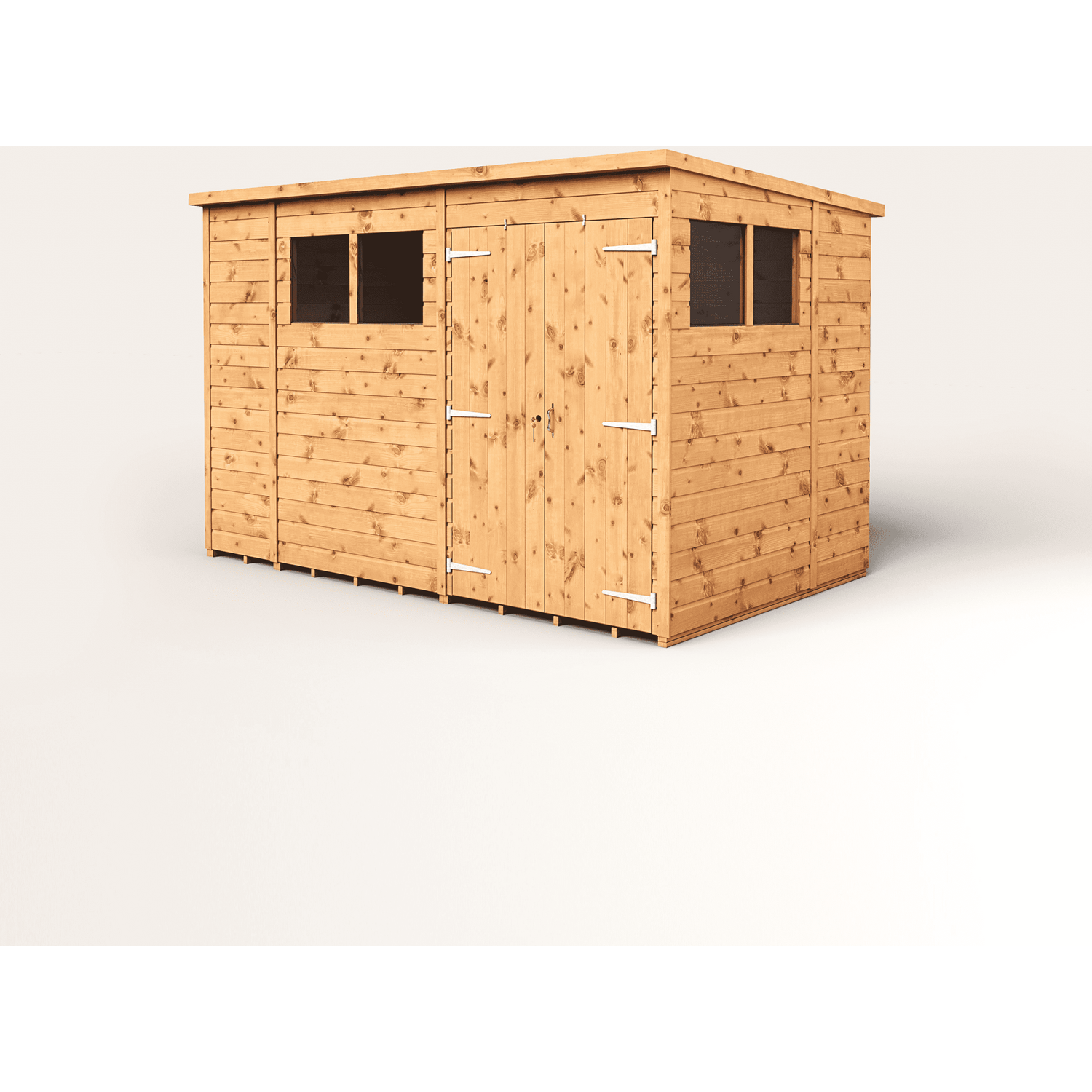 Empire 10x6 Modular Pent Garden Shed with a Double Door & Windows - Brown