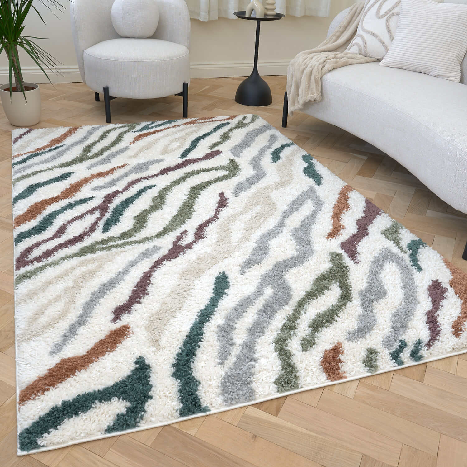 B&Q - Moodi Shaggy Multicolour Tidecrest Rug Runner Abstract Thick High Pile For Living RoomsBedroomsHallwaysKitchens - Image 3