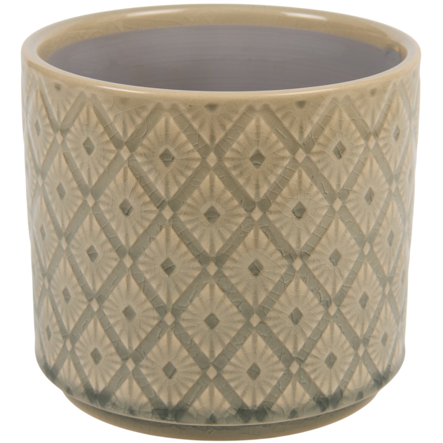 Patterned Glazed Ceramic Pot - Champagne / 14cm