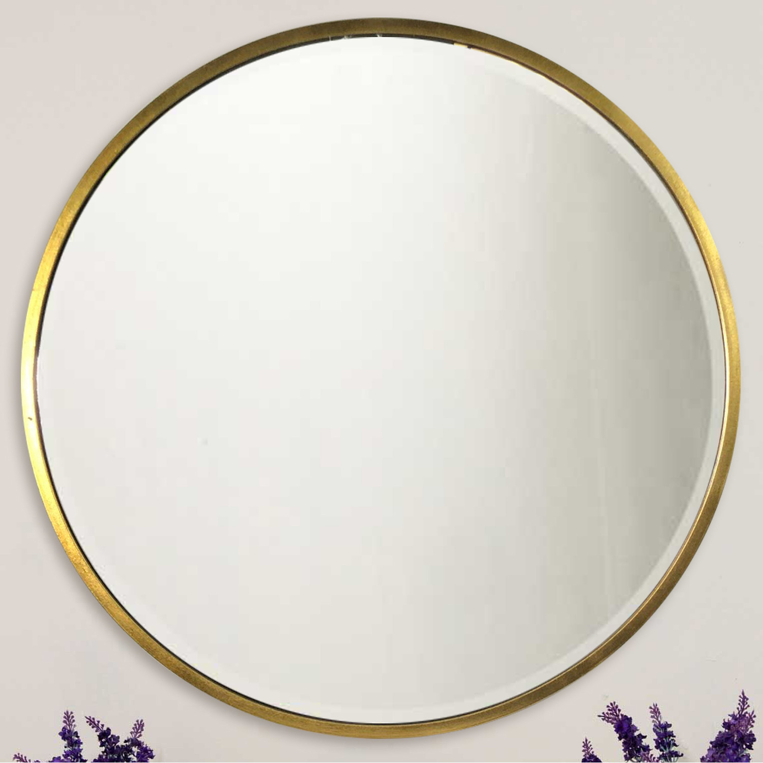 Image of Large Circular Gold Wall Mirror -&hellip;