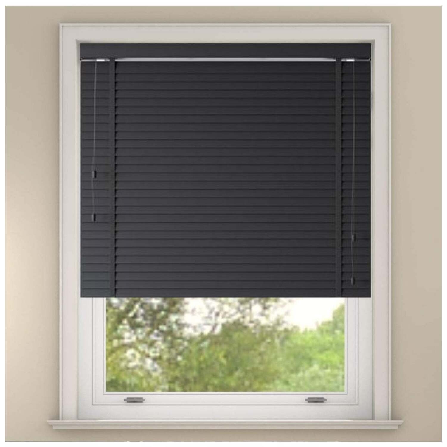 Faux Wood Venetian Blind with tapes - Slate Grey / 180 / 200cm