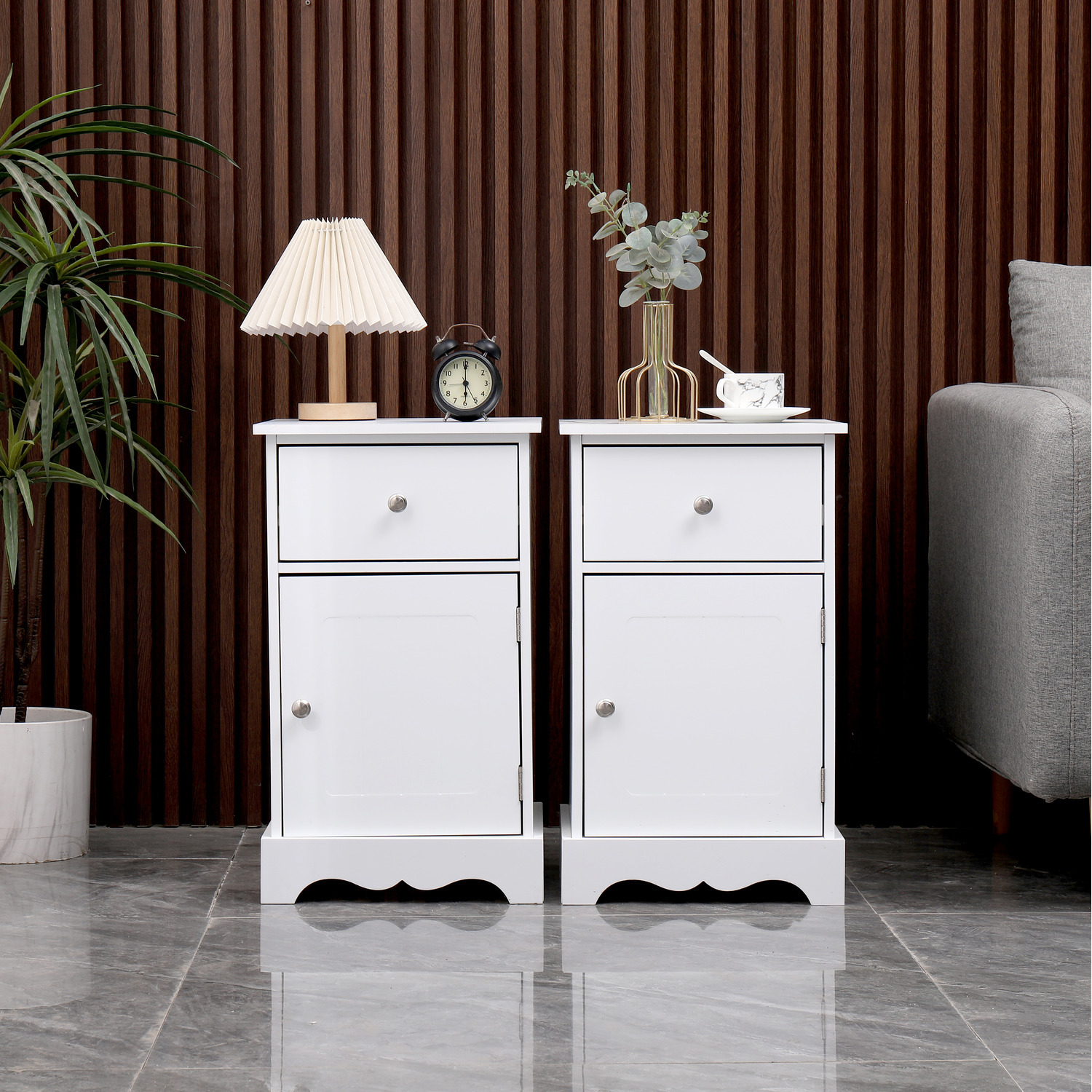 Hmd Bedside Table 1 Or 2 -white Or Grey - White 2