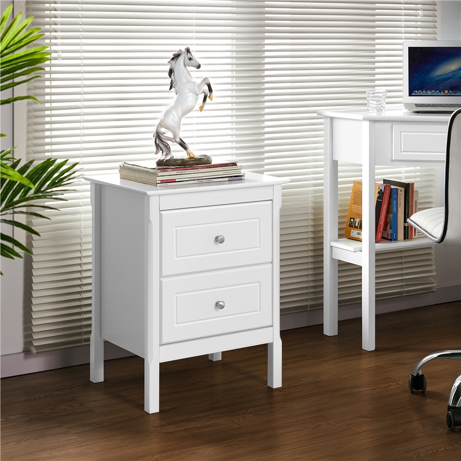 Yaheetech 2-Drawer Bedside Table - White