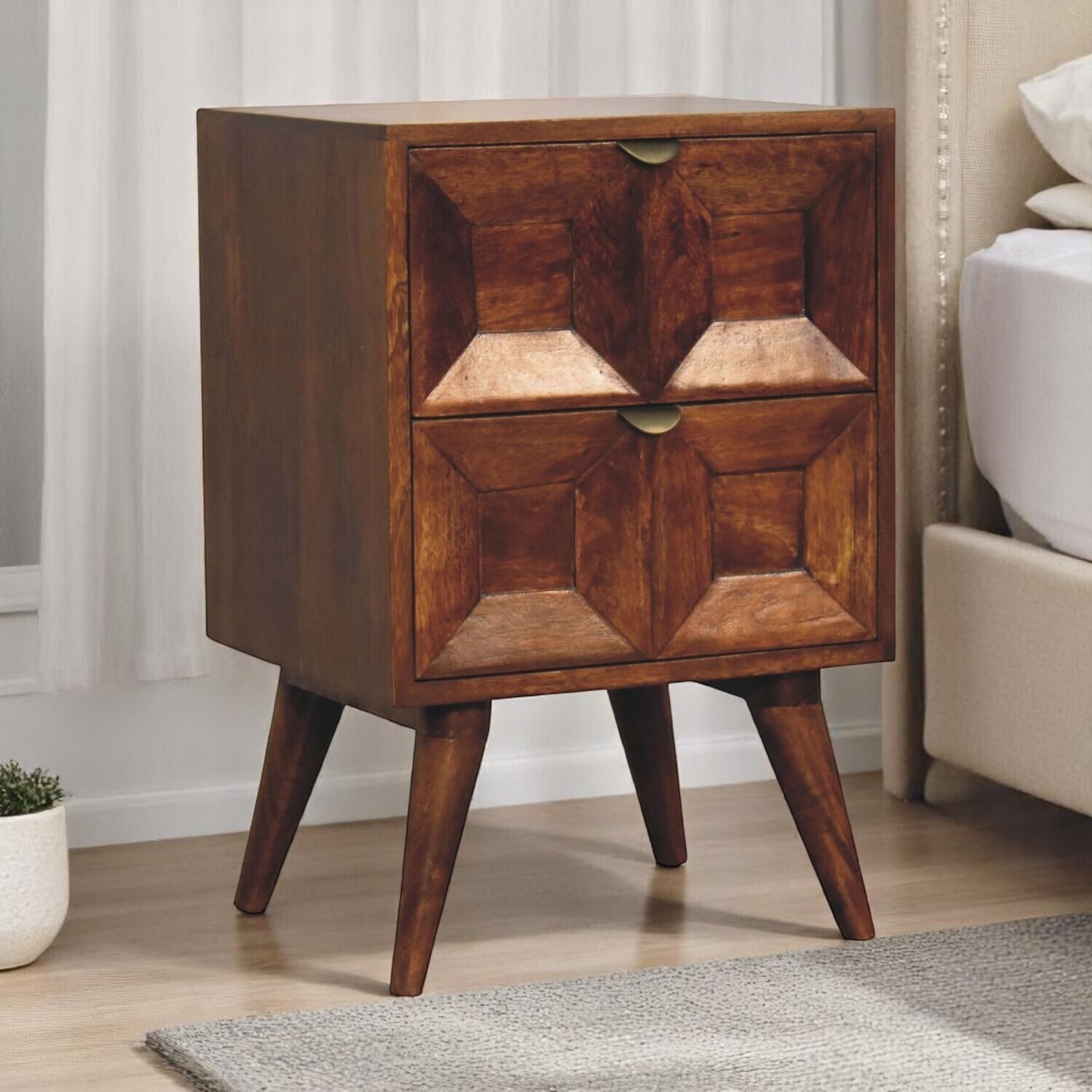 Artisan Furniture Solid Wood Quad Bedside - Brown