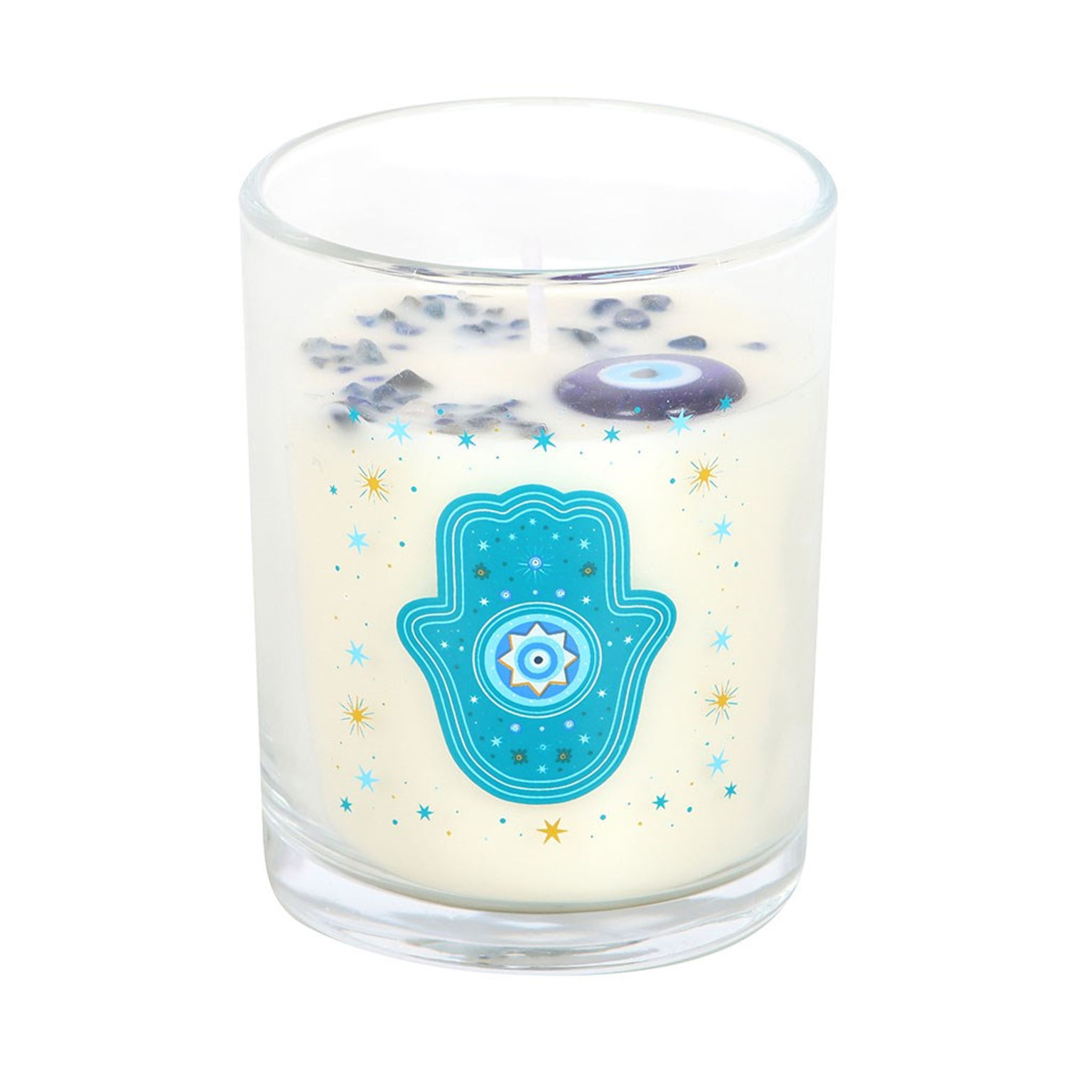 Something Different Hand Of Hamsa White Rose Crystal Candle - Blue