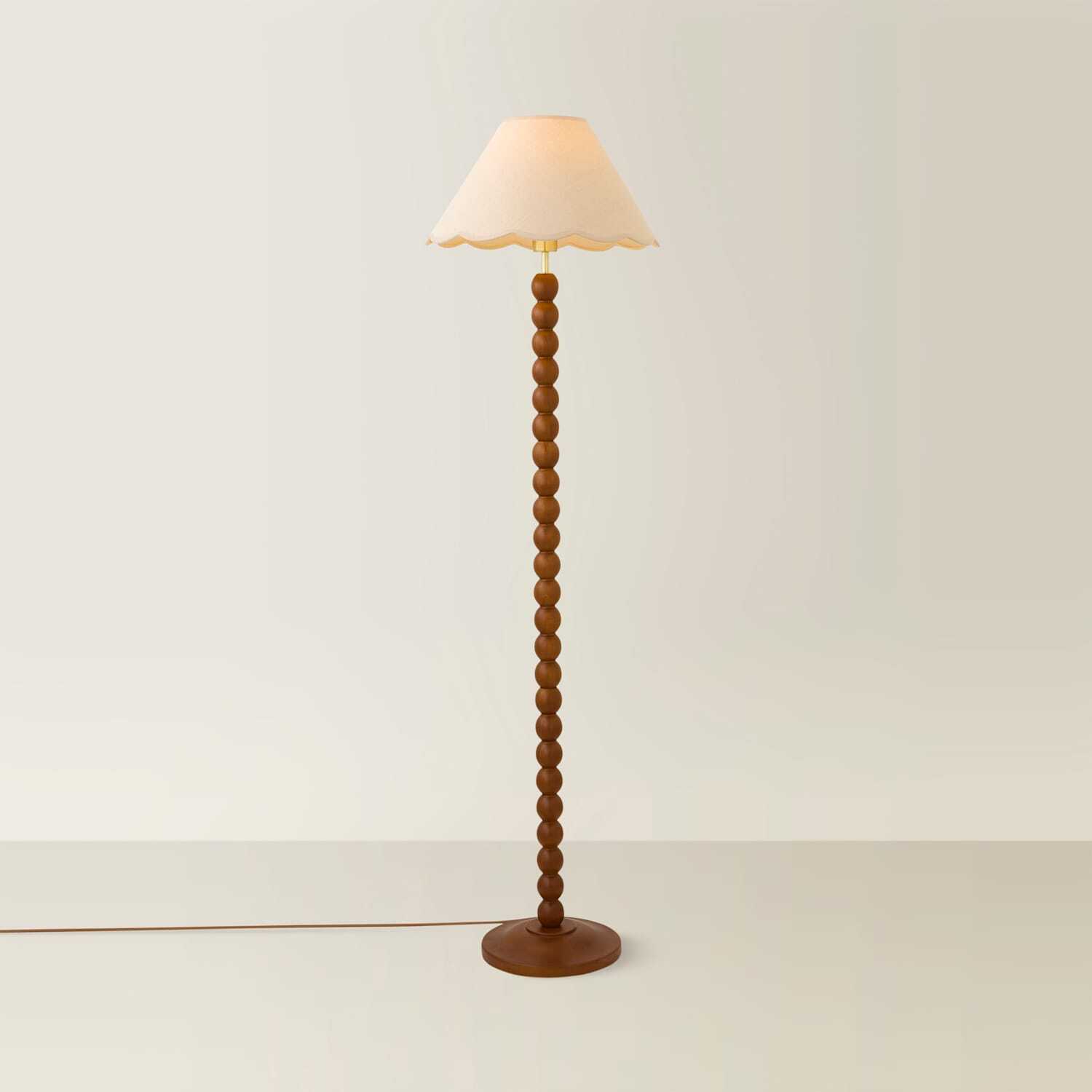 Valuelights Bobbin Colour Trim Linen Shade Bobble Floor Lamp - Walnut Natural Trim - Walnut