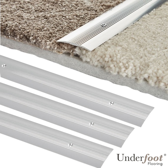 Underfoot Flat Silver Door Bar Threshold Cover Strip 40mm x 0.9m - 3 Pack